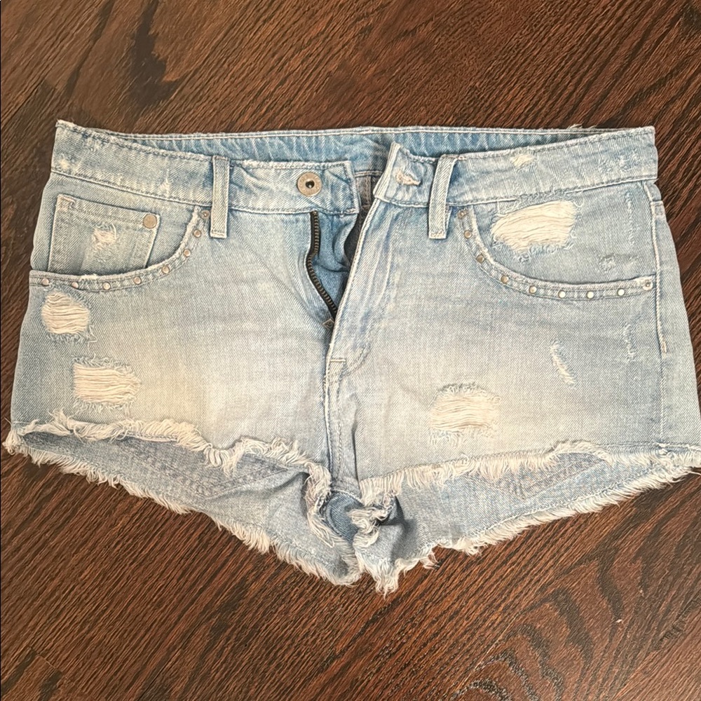 H&M Blue Jean Shorts Distressed Cut-Off Style